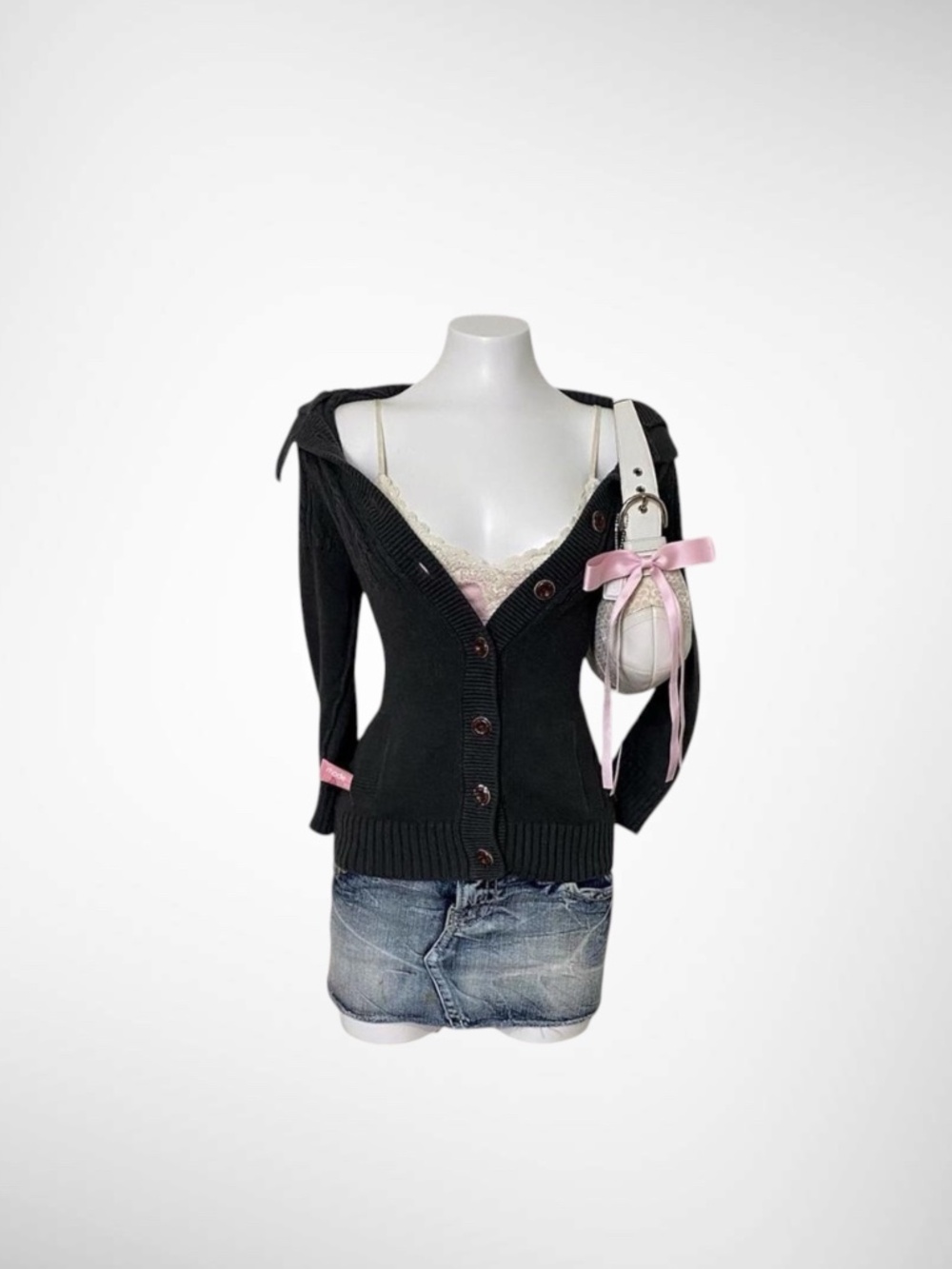 Early 2000s American Eagle Dark Academia Hooded Cable Knit Cardigan Sweater